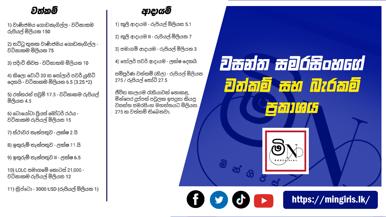 වසන්ත සමරසිංහගේ වත්කම් සහ බැරකම් ප්‍රකාශය